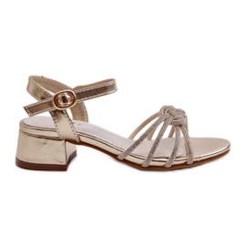 Sandálias femininas de salto baixo com zircões, douradas Ollna dourado