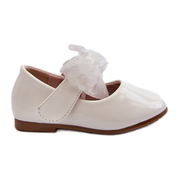 Bailarinas infantis de couro envernizado com velcro e laço, Olessa branca branco Bailarinas infantis de couro envernizado com velcro e laço, Olessa branca branco
