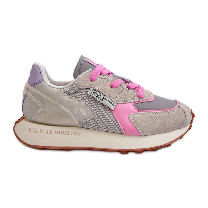 Tênis feminino com sistema de espuma viscoelástica plataforma Big Star NN274680 cinza-rosa