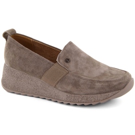 Sapatos de couro camurça femininos mocassins de cunha taupe Filippo DP6139 marrom