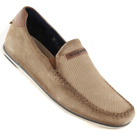 Sapatos de couro camurça masculinos mocassins confortáveis ​​bege Bugatti NN153433