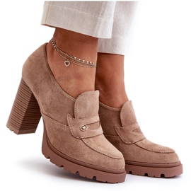 Evento Sapatos femininos de camurça ecológica com salto alto Bege Larmaves