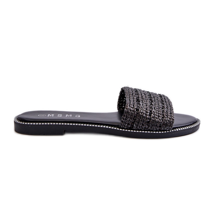 Sandálias femininas com salto plano trançado, radianos pretos