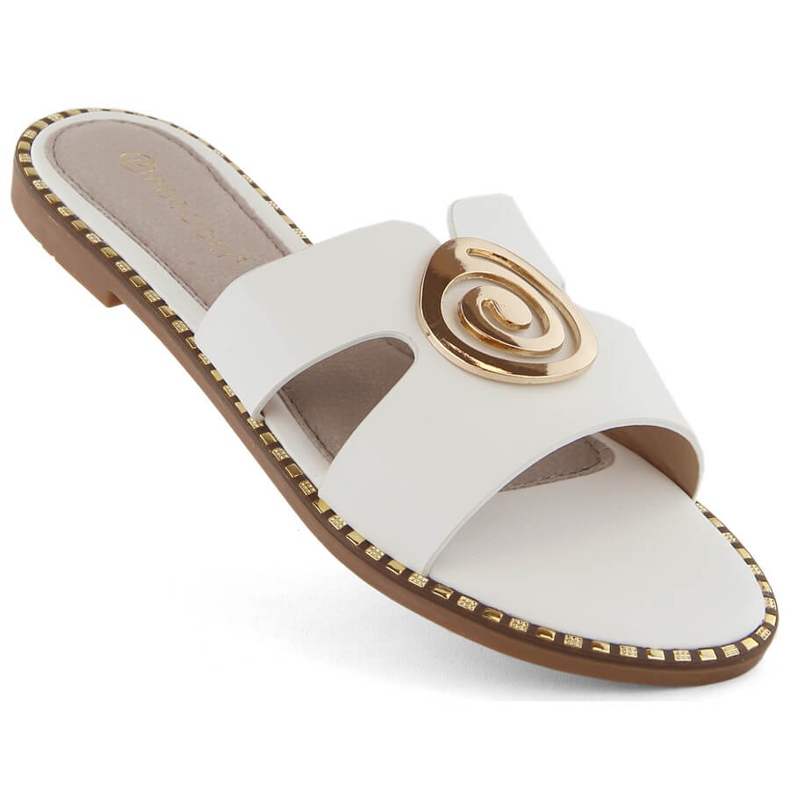 Chinelos femininos brancos de salto baixo Potocki 08302