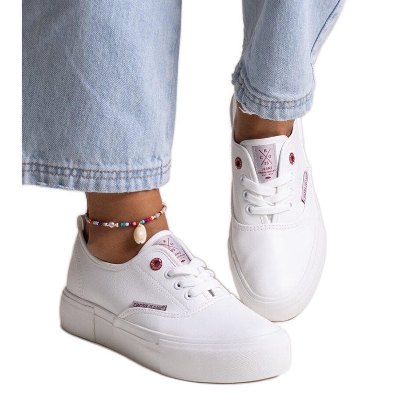 Tênis feminino branco com sola grossa, Cross Jeans