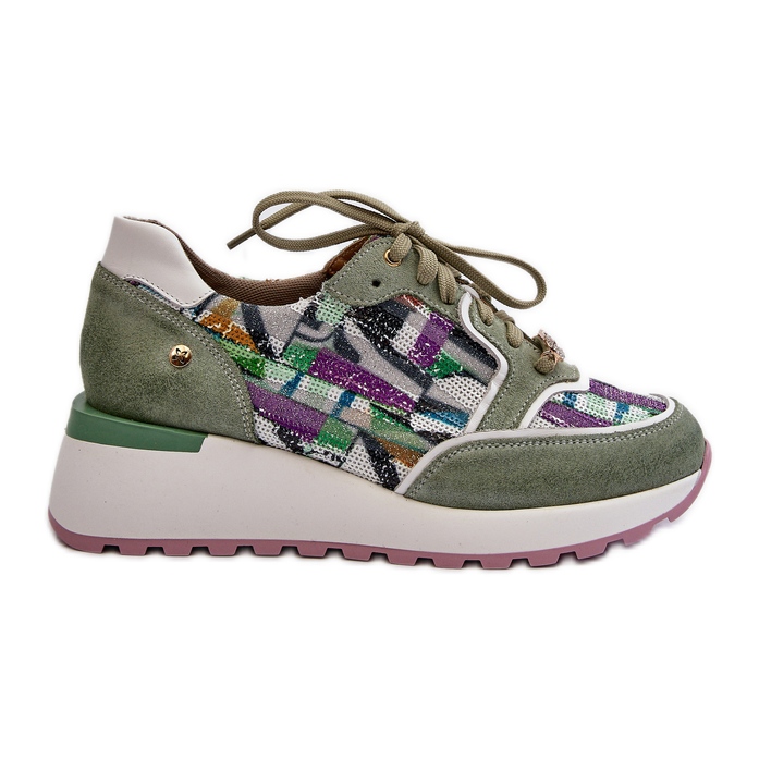 Tênis feminino de couro na plataforma Maciejka 06390-09 Celadon verde