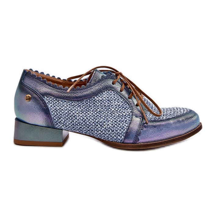 Sapatos femininos com cadarço de couro natural Maciejka 06452-06 azul