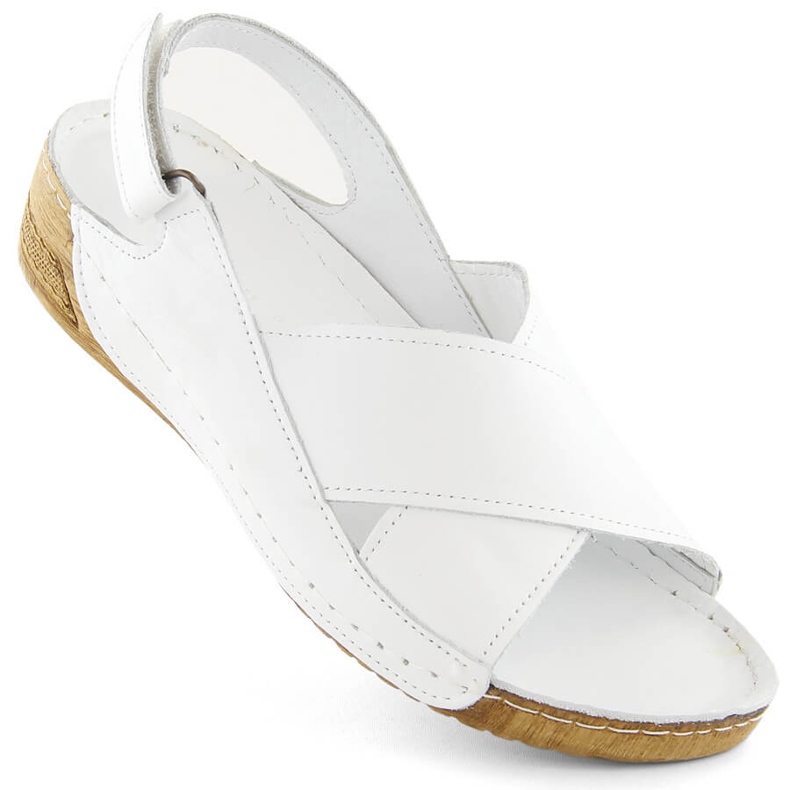 Sandálias femininas de couro com velcro, brancas, T.Sokolski L311 branco