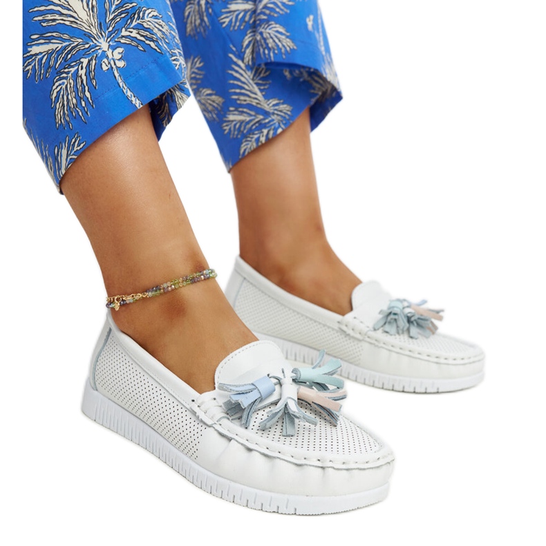 Mocassins Aune de couro branco com franjas