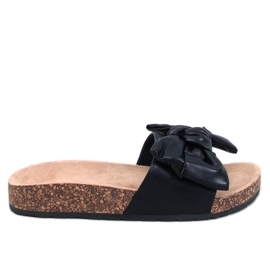 Chinelos de cortiça preta Bussi com laço preto