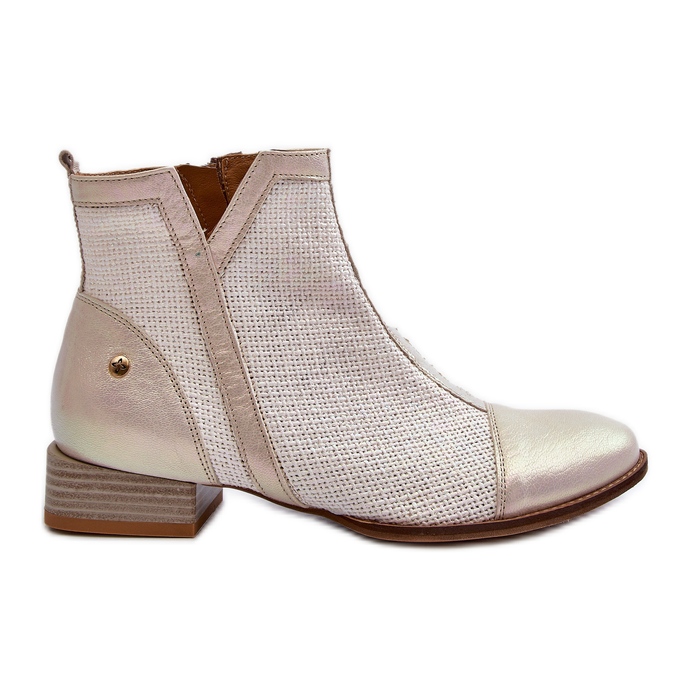Botas femininas de couro com salto baixo Maciejka 06397-22 bege claro