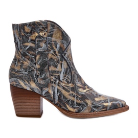 Botas cowboy femininas de couro com salto alto Maciejka 05776-13 azuis azul