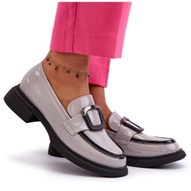 Vinceza Mocassins femininos de couro envernizado cinza Fidodia