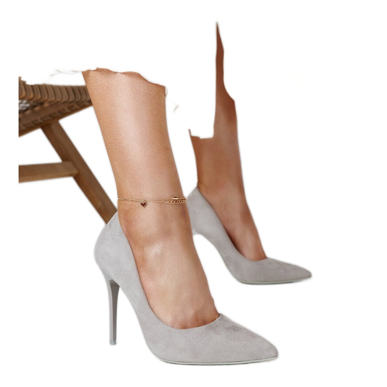 Salto alto cinza com inserção de couro Amedie Salto alto cinza com inserção de couro Amedie