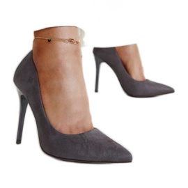 Salto alto cinza escuro com inserção de couro Amedie Salto alto cinza escuro com inserção de couro Amedie