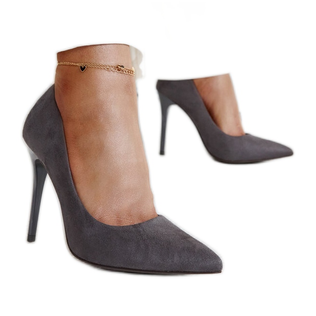 Salto alto cinza escuro com inserção de couro Amedie