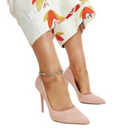 Salto alto rosa com inserção de couro Amedie