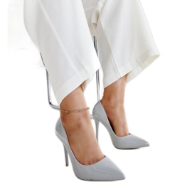 Sapatos de salto alto cinza envernizados com inserção de couro Jadoin Sapatos de salto alto cinza envernizados com inserção de couro Jadoin