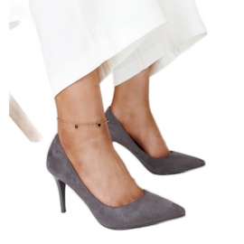 Salto alto cinza com inserção de couro Paume Salto alto cinza com inserção de couro Paume