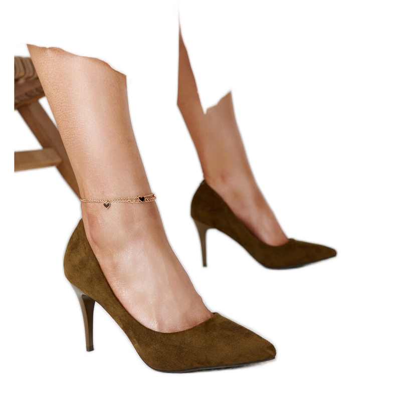 Salto alto verde escuro com aplicação de couro Paume Salto alto verde escuro com aplicação de couro Paume