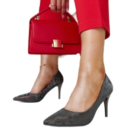 Salto alto cinza brilhante com inserção de couro da Manna