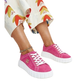 Tênis de couro rosa escuro com strass Stradone