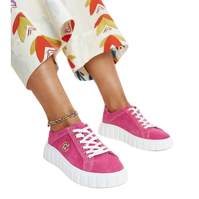 Tênis de couro rosa escuro com strass Stradone Tênis de couro rosa escuro com strass Stradone