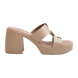 Zazoo 40419 chinelos femininos de couro com recortes e decoração, bege