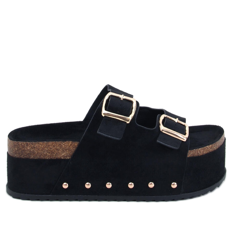 Chinelos de cortiça plataforma pretos Galzai