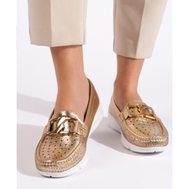 Goodin Mocassins femininos dourados com fivela