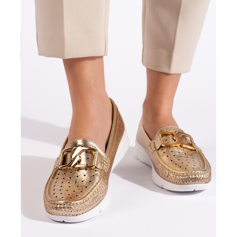 Goodin Mocassins femininos dourados com fivela