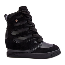 Botins de couro com cunha, Amria Preto Botins de couro com cunha, Amria Preto