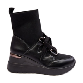 Botins femininos de cunha com meia preta Helladina preto Botins femininos de cunha com meia preta Helladina preto