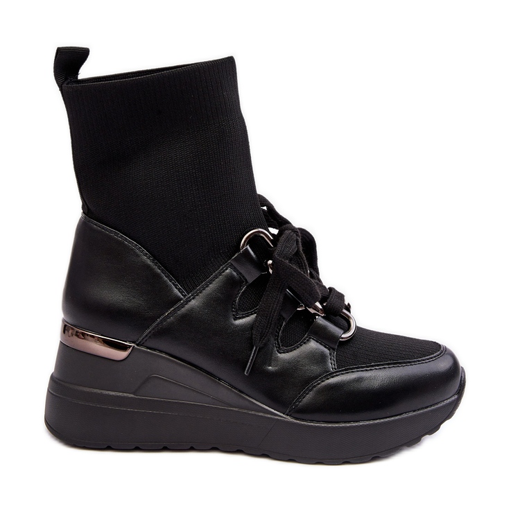 Botins femininos de cunha com meia preta Helladina preto