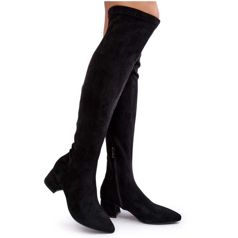 Botas femininas acima do joelho com salto baixo preto Maidna preto