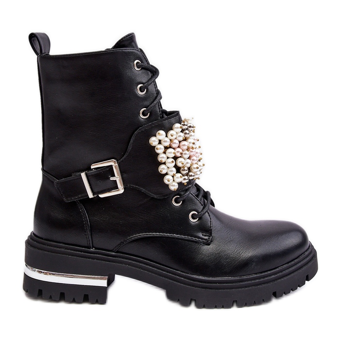 Botins femininos isolados para trabalho, decorados em preto Venizi