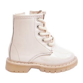 Botins infantis de couro envernizado com zíper, Bege Tibbie