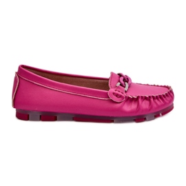 Mocassins femininos de couro com decoração fúcsia S.Barski LR339 rosa