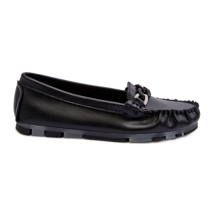Mocassins femininos de couro com decoração preto S.Barski LR339