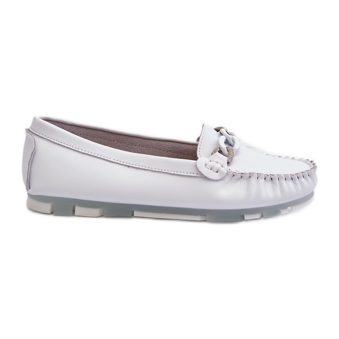 Mocassins femininos de couro com decoração, branco S.Barski LR339