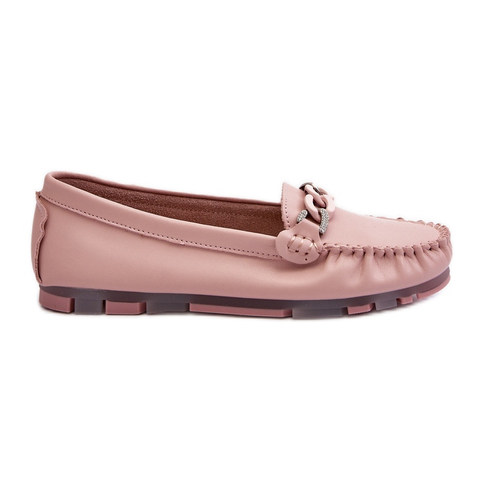 Mocassins femininos de couro com decoração, rosa S.Barski LR339