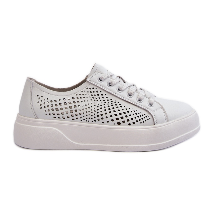 Tênis feminino de couro na plataforma branco S.Barski LR505