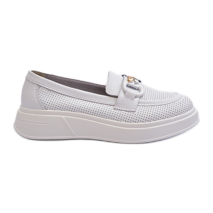 Mocassins femininos de couro com plataforma branca S.Barski LR720 branco