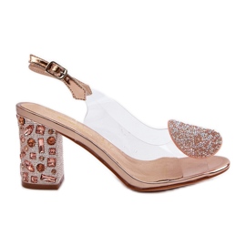 S.Barski Sandálias transparentes de salto alto ouro rosa D&amp;A MR38-812