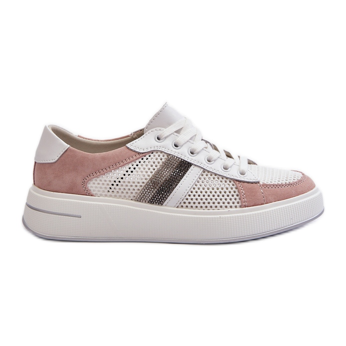S.Barski Tênis feminino de couro D&amp;A LR110 branco e rosa
