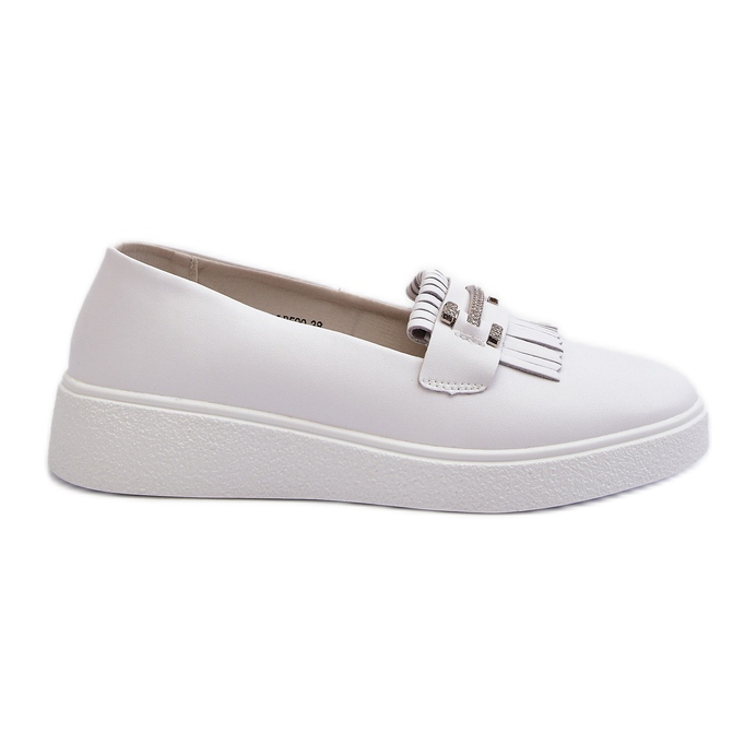 Mocassins femininos leves de couro com plataforma branca S.Barski LR590 branco