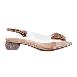 S.Barski Sandálias transparentes de salto baixo com borboleta, ouro rosa D&amp;A MR38-388