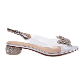 S.Barski Sandálias transparentes de salto baixo com borboleta rosa prata D&amp;A MR38-388