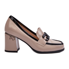 S.Barski Sapatos femininos de salto alto bege envernizado D&amp;A MR38-973