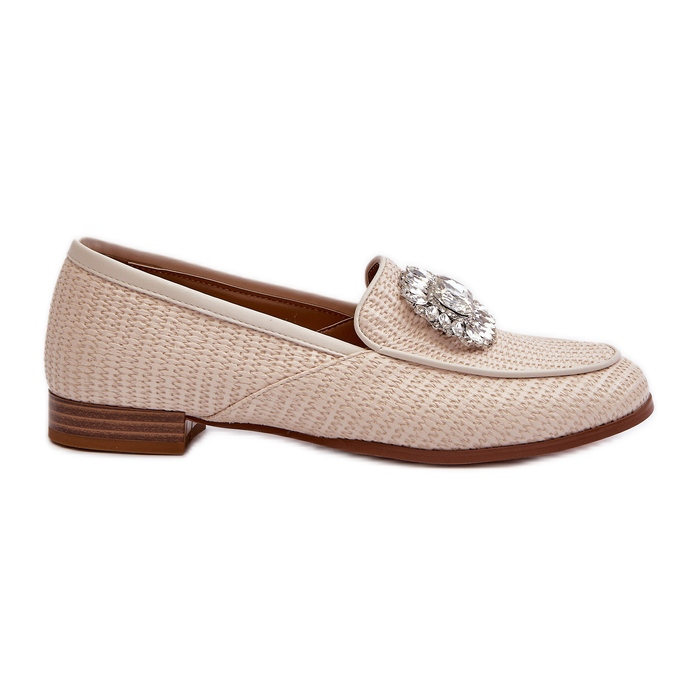 S.Barski Mocassins femininos de salto plano com broche bege D&amp;A MR38-676